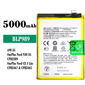電池 BLP989 適用於 OPPO A98 5G /OnePlus Nord N30 5G /OnePlus Nord CE 3 Lite