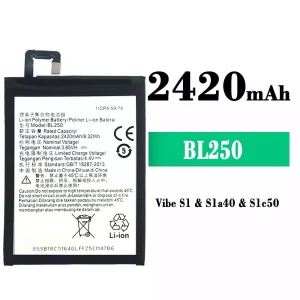 電池 BL250 適用於 Lenovo Vibe S1/Sla40/Slc50